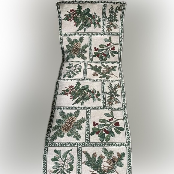 Christmas Tapestry Table Runner Winter Pattern. Mistletoe, Holly Berries - Picture 2 of 9